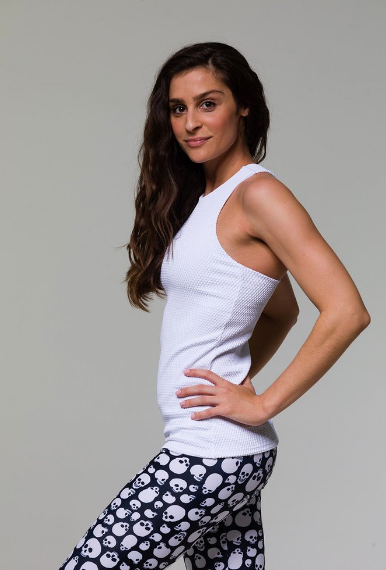 Image Title Onzie Long X Back Tank - White Waffle